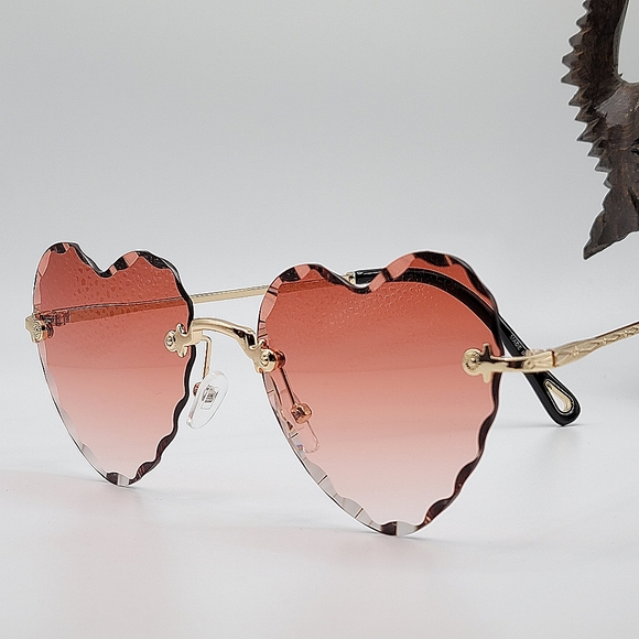 Accessories - Limited Edition - Burnt Sienna Rimless Heart Shaped Sunglasses